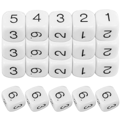 Yililay DICE, 20 PCS -Zahlen Würfel Acryl runde Ecke 6 -Seiten -Würfel -Set, geglättete Oberflächenpolyedrische kleine Würfel -Set für Brettspiele, Mathematikzählen, Partyspaß, Weiß von Yililay