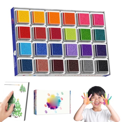 Yililay Stamp Pad Fingerabdruck Ink Pad 24 Farben Bildungsstempelpolster für Kinder, sichere und waschbare Fingerdruckkissen, lustiges Fingerfarbe für die Heimschule von Yililay