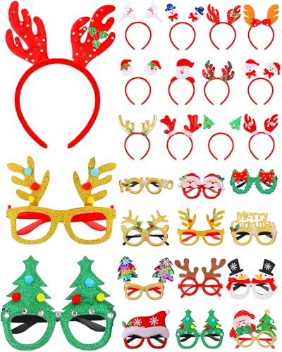 Yilloog 48-teiliges Weihnachts-Stirnbänder, Glitzer-Brillen, Kopfschmuck-Set für Erwachsene und Kinder, Weihnachten, Neujahr, Urlaub, Partygeschenke von Yilloog