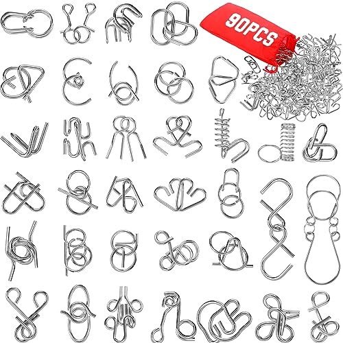 Yilloog Set mit 90 Metall-Puzzles mit Tasche, Stahl IQ Puzzle-Spiele Physik Geist Metallpuzzles für Erwachsene Korb Strumpffüller für Teenager Jungen Mädchen Kinder Schreibtisch Schmuckstücke Yilloog Set mit 90 Metall-Puzzles mit Tasche, Stahl IQ Puzzle-Spiele Physik Geist Metallpuzzles für Erwachsene Korb Strumpffüller für Teenager Jungen Mädchen Kinder Schreibtisch Schmuckstücke von Yilloog