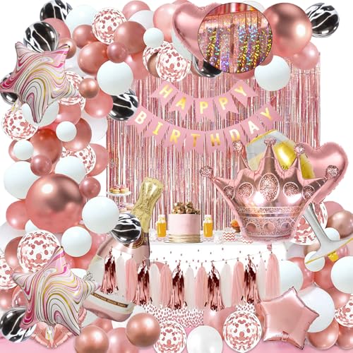 YinQin 118 Stück Roségold Geburtstag Ballons Dekorationen mit Füllpumpe Rosé Gold Geburtstag Luftballons Deko Happy Birthday Paty Balloons Roségold Geburtstag Ballon Dekorationen für Mädchen Frauen von YinQin