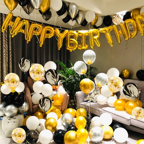 YinQin 118 Stück Schwarze Gold Geburtstags Ballons Dekorationen mit Füllpumpe Schwarz Gold Silberne Geburtstags Luftballons Deko Geburtstagsparty Ballons Dekorationen für Männer Frauen von YinQin