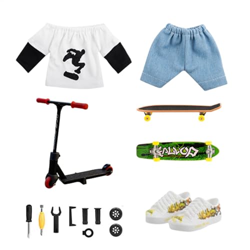 Yiohejy Finger Skateboard-Set, Kinderfinger-Roller, Partyversorgungen mit 1 Paar Skates Schuhe Hosen T-Shirt Finger Vitalitätsbrett Min-i Swing Board, Indoor-Spielzeug für Kindergeburtstag Geschenke von Yiohejy