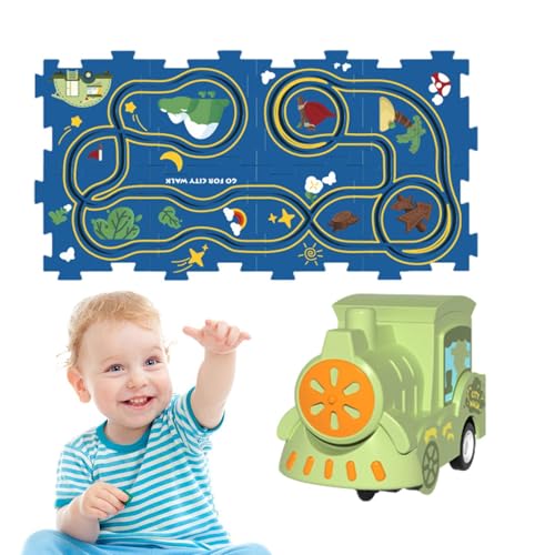 Yiohejy Puzzle-Spielzeug-Eisenbahnwagen, Puzzle-Rennwagen-Spielset,Elektrisches Gleis-Spielset, Puzzle-Gleiswagen-Set - Mat Rail Car Educational Road Builder Bauspielzeug für Kleinkinder von Yiohejy