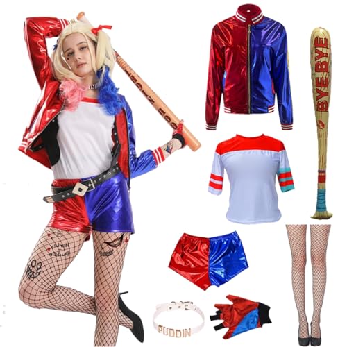 Yiomrmery Halloween Cosplay Kostüme für Erwachsene Kinder, Rot Blau Kostüm mit Handschuhe, Jacke, T-Shirt, Shorts für Halloween Weihnachten Karneval (Erwachsene, L) von Yiomrmery