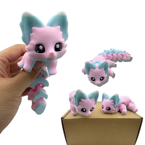 Fantasy Cotton Candy Flexibler Fuchs – 20,3 cm Fidget Tier für Schreibtisch Dekor, 3D-gedruckte Kreatur (Rosa, Groß) von Yipintang