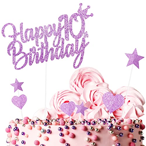 Yiran 7Stück Happy 10th Birthday Cake Topper Kuchendeko Dekoration. Doppelseitig Geburtstag Mädchen Rosa Tortendeko 10 Geburtstag Mit Herz Stern Glitter Cake Topper für 10 Geburtsta von Yiran