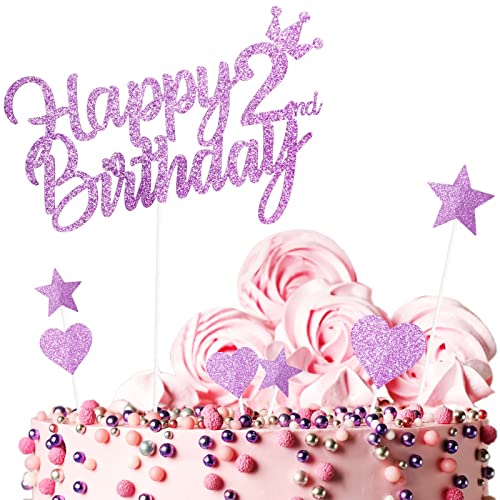 Yiran 7Stück Happy 2nd Birthday Cake Topper Kuchendeko Dekoration. Doppelseitig Geburtstag Mädchen Rosa Tortendeko 2 Geburtstag Mit Herz Stern Glitter Cake Topper für 2 Geburtsta von Yiran