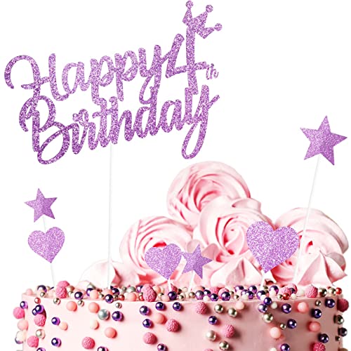 Yiran 7Stück Happy 4th Birthday Cake Topper Kuchendeko Dekoration. Doppelseitig Geburtstag Mädchen Rosa Tortendeko 4 Geburtstag Mit Herz Stern Glitter Cake Topper für 4 Geburtsta von Yiran