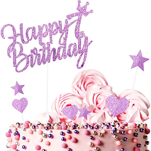 Yiran 7Stück Happy 7th Birthday Cake Topper Kuchendeko Dekoration. Doppelseitig Geburtstag Mädchen Rosa Tortendeko 7 Geburtstag Mit Herz Stern Glitter Cake Topper für 7 Geburtsta von Yiran