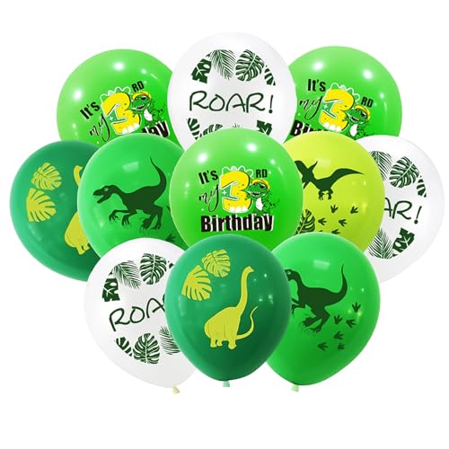 Yiran Dino Luftballons 3.Geburtstag Deko, 10pcs Dino Geburtstag Deko 3 Jahre Junge, 12 Zoll Dino Geburtstag Luftballons Weiß Grün mit “3rd Birthday”, Deko Geburtstag Kindergeburtstag Party Supplies von Yiran