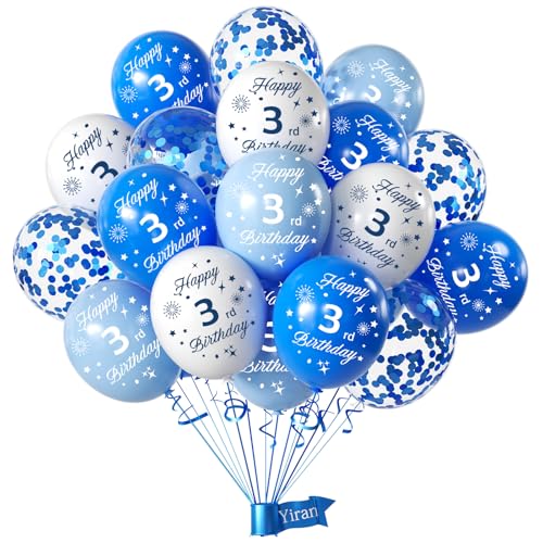 Yiran Luftballons 3 Jahre Geburtstag Deko, 16 Stück Geburtstag Deko 3 Jahre Junge, Happy Birthday Deko Geburtstag Luftballon Blau Weiß, Deko 3. Geburtstag Konfetti Luftballons Blau Birthday Party Deko von Yiran