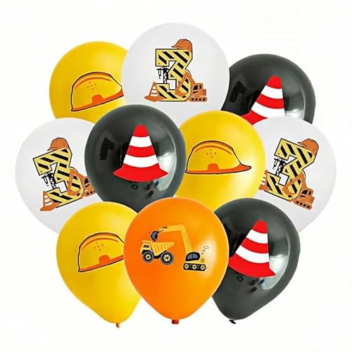 Yiran Luftballons 3 Jahre Geburtstag Deko, Bagger Thema Geburtstag Deko 3 Jahre Junge und Mädchen, Baustellen Deko 3 Geburtstag Luftballons, Construction Vehicles Geburtstags Party Dekorationen von Yiran