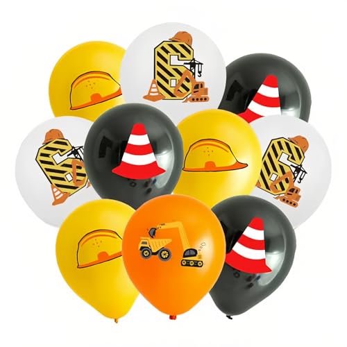 Yiran Luftballons 6 Jahre Geburtstag Deko, Bagger Thema Geburtstag Deko 6 Jahre Junge und Mädchen, Baustellen Deko 6 Geburtstag Luftballons, Construction Vehicles Geburtstags Party Dekorationen von Yiran