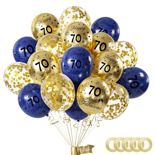 Yiran Luftballons 70 Geburtstag Deko, 15 Stück 70.Geburtstag Junge Mädchen Blau Gold Deko, Happy Birthday Ballons Blau Gold Deko, Deko 70.Geburtstag Konfetti Luftballons, Birthday Party Deko von Yiran