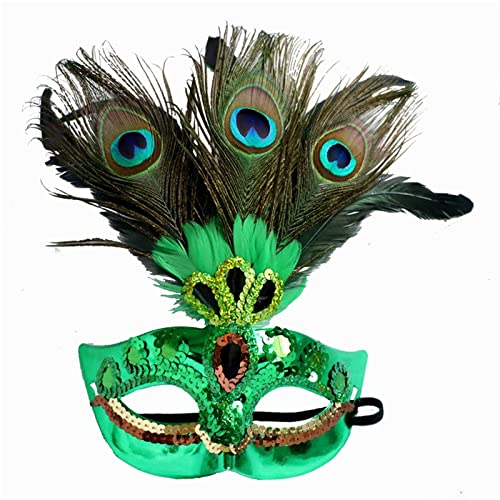 Yisawroy Pfau-Maske Halbes Gesicht Halloween Pfauenfeder Tier Maskerade Party Requisiten Für Männer Frauen Tier Kreative Pfau Maske Halloween Maskerade Obere Hälfte Gesicht von Yisawroy