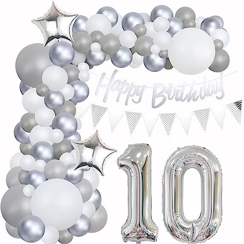 10 Geburtstag Dekoration Grau Ballon Girlande Silber Weiß Deko 10. Geburtstag Mädchen 10. Luftballons Girlande Grau Silber 10 Geburtstag Deko Junge Grau Weiß 10 Jahre Geburtstag Luftballons von Yishamei