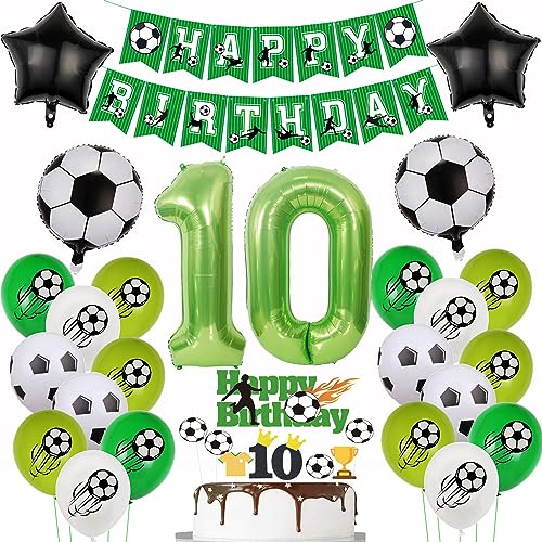 10. Fußball Geburtstag Deko,Fussball Luftballon 10. Geburtstag, Fußball 10 Geburtstag Deko Grün,10 Jahr Luftballons Fußball Deko, Fussball Cake Topper 10 Geburtstag Junge,Ballon 10. Geburtstag von Yishamei