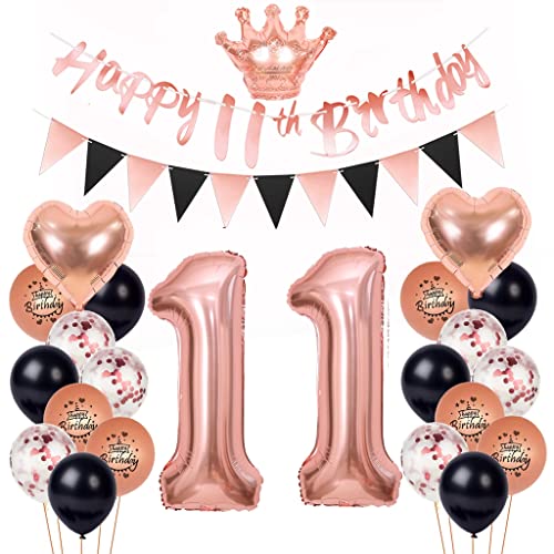 11 Geburtstag Deko Mädchen, Deko 11. Geburtstag Rosegold Schwarz, Luftballon 11. Geburtstag Rosegold 11. Rosegold Schwarz Deko Set Geburtstagsdeko 11 Jahr Ballon 11. Geburtstag Party Deko von Yishamei