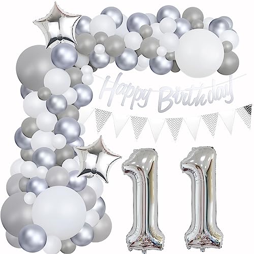 11 Geburtstag Dekoration Grau Ballon Girlande Silber Weiß Deko 11. Geburtstag Mädchen 11. Luftballons Girlande Grau Silber 11 Geburtstag Deko Junge Grau Weiß 11 Jahre Geburtstag Luftballons von Yishamei