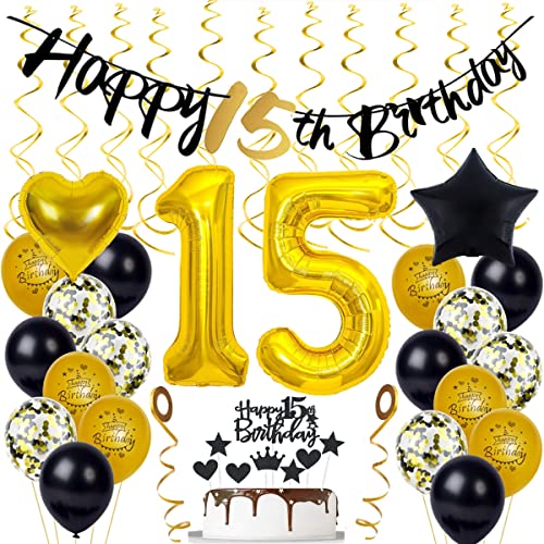 15. Geburtstag Dekoration Gold,Schwarz Tortendeko Geburtstag 15 Jahre Junge Mädchen,15. Gold Schwarz Party Deko,Geburtstagsdeko 15. Mädchen Junge 15. Geburtstag Dekoration Gold,Schwarz Tortendeko Geburtstag 15 Jahre Junge Mädchen,15. Gold Schwarz Party Deko,Geburtstagsdeko 15. Mädchen Junge von Yishamei