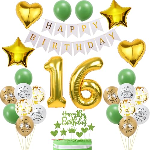 16. Geburtstag Dekoration, Mädchen Geburtstagsdeko 16 Jahre, Tortendeko Geburtstag 16 Jahre Mädchen, 16 Deko Grün Gold, Luftballon 16. Geburtstagsdeko mit 16. Tortendeko 16. Geburtstag Dekoration, Mädchen Geburtstagsdeko 16 Jahre, Tortendeko Geburtstag 16 Jahre Mädchen, 16 Deko Grün Gold, Luftballon 16. Geburtstagsdeko mit 16. Tortendeko von Yishamei