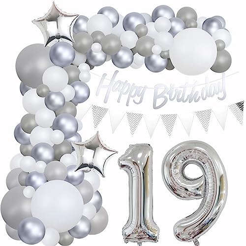 19 Geburtstag Dekoration Grau Ballon Girlande Silber Weiß Deko 19. Geburtstag Mädchen 19. Luftballons Girlande Grau Silber 19 Geburtstag Deko Junge Grau Weiß 19 Jahre Geburtstag Luftballons von Yishamei