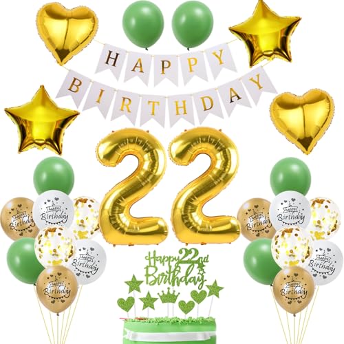 22. Geburtstag Dekoration, Frau Geburtstagsdeko 22 Jahre, Tortendeko Geburtstag 22 Jahre Frau Mann, 22 Deko Grün Gold, Luftballon 22. Geburtstagsdeko mit 22. Tortendeko 22. Geburtstag Dekoration, Frau Geburtstagsdeko 22 Jahre, Tortendeko Geburtstag 22 Jahre Frau Mann, 22 Deko Grün Gold, Luftballon 22. Geburtstagsdeko mit 22. Tortendeko von Yishamei