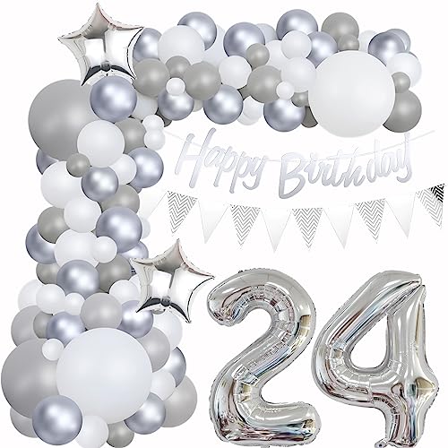 24 Geburtstag Dekoration Grau Ballon Girlande Silber Weiß Deko 24. Geburtstag Frauen 24. Luftballons Girlande Grau Silber 24 Geburtstag Deko Mann Grau Weiß 24 Jahre Geburtstag Luftballons von Yishamei