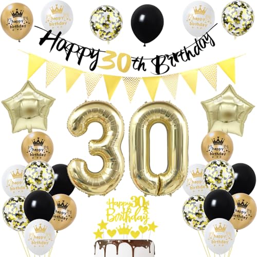 30 Geburtstag Mann Frauen Deko, Gold Schwarz Party Deko 30. Geburtstag männer Frau Luftballons Zahl 30 Geburtstag Tortendeko Happy 30 Birthday Banner Geburtstagsdeko 30 jahre Mann Frauen ballon 30 Geburtstag Mann Frauen Deko, Gold Schwarz Party Deko 30. Geburtstag männer Frau Luftballons Zahl 30 Geburtstag Tortendeko Happy 30 Birthday Banner Geburtstagsdeko 30 jahre Mann Frauen ballon von Yishamei