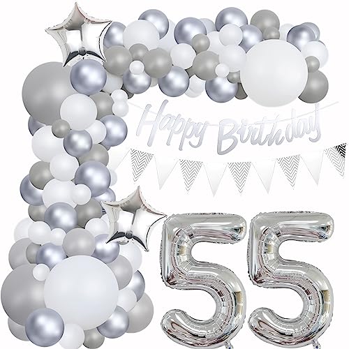 55 Geburtstag Dekoration Grau Ballon Girlande Silber Weiß Deko 55. Geburtstag Frauen 55. Luftballons Girlande Grau Silber 55 Geburtstag Deko Mann Grau Weiß 55 Jahre Geburtstag Luftballons von Yishamei