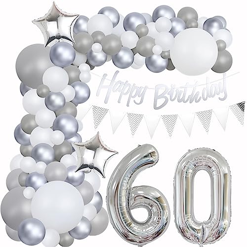 60 Geburtstag Dekoration Grau Ballon Girlande Silber Weiß Deko 60. Geburtstag Frauen 60. Luftballons Girlande Grau Silber 60 Geburtstag Deko Mann Grau Weiß 60 Jahre Geburtstag Luftballons von Yishamei