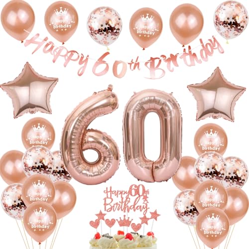 Deko 60. Geburtstag Frauen, Rosegold Tortendeko 60 Geburtstag Frau Luftballons 60 Geburtstag Frau Party Ballons mit Zahl 60 Ballon 60. Geburtstag Frauen Geburtstagsdeko 60 Jahre Frauen Ballon von Yishamei