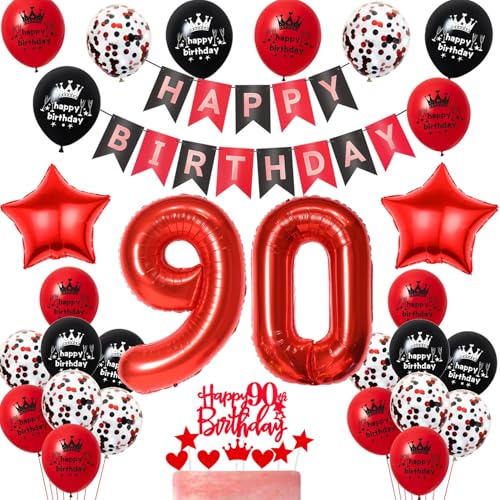 Luftballon 90. Geburtstag Frauen Dekoration,Schwarz Rot Tortendeko Geburtstag 90 Jahre Frau,Party Deko Luftballon 90. Geburtstag Frauen Dekoration,Schwarz Rot Tortendeko Geburtstag 90 Jahre Frau,Party Deko von Yishamei