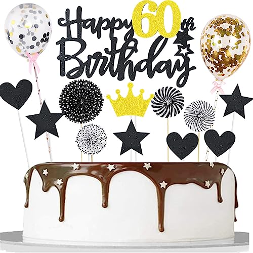 Happy 60th Birthday Tortendeko 60. Geburtstag Frau Mann Kuchendeko Schwarz Gold 60 Jahre Kuchen Topper Cake Topper 60. Geburtstag 60. Geburtstagstorte Topper Tortendeko Geburtstag 60 Jahre von Yishamei