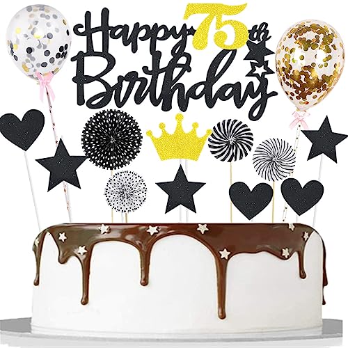 Happy 75th Birthday Tortendeko 75. Geburtstag Frau Mann Kuchendeko Schwarz Gold 75 Jahre Kuchen Topper Cake Topper 75. Geburtstag 75. Geburtstagstorte Topper Tortendeko Geburtstag 75 Jahre von Yishamei