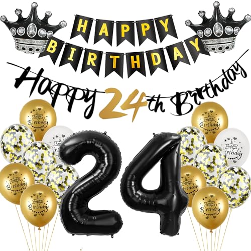 Luftballon 24.Geburtstag deko Mann Frau gold Schwarz Folienballon 24 jahre Geburtstag Mann dekoration Schwarz Happy 24th Birthday Girlande Geburtstagsdeko 24 deko geburtstag 24 jahre Mann Frauen von Yishamei