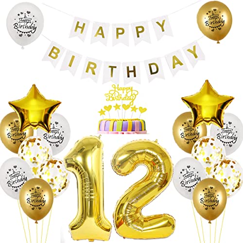 Luftballon 12. Geburtstag deko jungen mädchen Gold Weiß Geburtstagsdeko 12 Jahre Geburtstag dekoration Weiß Gold Folien Ballon 12 Geburtstag frau junge deko Tortendeko 12th Happy Birthday deko Luftballon 12. Geburtstag deko jungen mädchen Gold Weiß Geburtstagsdeko 12 Jahre Geburtstag dekoration Weiß Gold Folien Ballon 12 Geburtstag frau junge deko Tortendeko 12th Happy Birthday deko von Yishamei