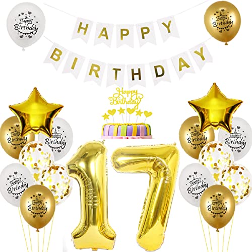 Luftballon 17. Geburtstag deko jungen mädchen Gold Weiß Geburtstagsdeko 17 Jahre Geburtstag dekoration Weiß Gold Folien Ballon 17 Geburtstag frau junge deko Tortendeko 17th Happy Birthday deko Luftballon 17. Geburtstag deko jungen mädchen Gold Weiß Geburtstagsdeko 17 Jahre Geburtstag dekoration Weiß Gold Folien Ballon 17 Geburtstag frau junge deko Tortendeko 17th Happy Birthday deko von Yishamei