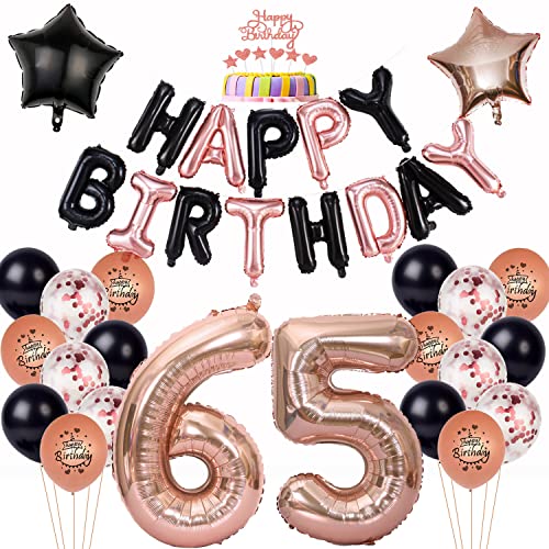 Luftballon 65. Geburtstag Dekoration frauen Rosegold Schwarz Ballon Deko 65. Geburtstag frau Mädchen,Geburtstagsdeko 65 Jahre frauen,Folienballon 65 Geburtstag deko frau Happy 65th Birthday deko von Yishamei