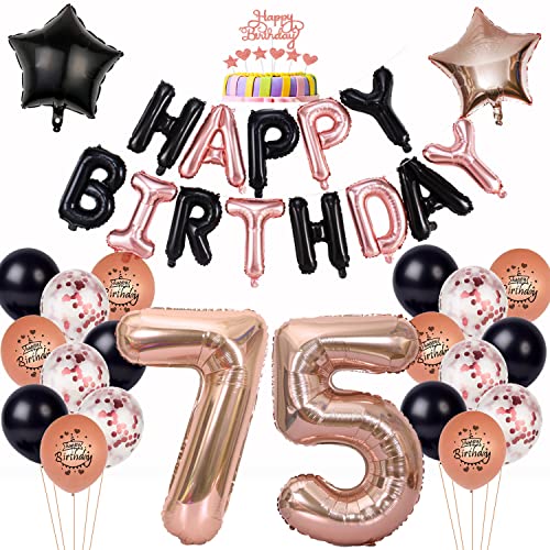 Luftballon 75. Geburtstag Dekoration frauen Rosegold Schwarz Ballon Deko 75. Geburtstag frau Mädchen,Geburtstagsdeko 75 Jahre frauen,Folienballon 75 Geburtstag deko frau Happy 75th Birthday deko von Yishamei