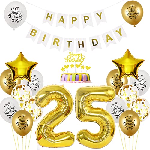 Luftballon 25. Geburtstag deko mann Gold Weiß Geburtstagsdeko 25 Jahre Geburtstag dekoration Weiß Gold Folien Ballon 25 Geburtstag frau junge deko Tortendeko 25th Happy Birthday deko von Yishamei