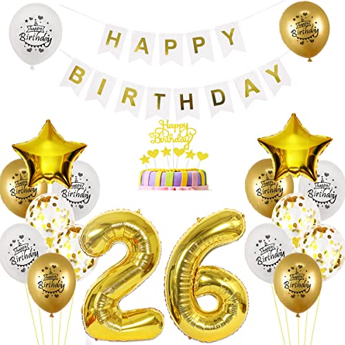 Luftballon 26. Geburtstag deko mann Gold Weiß Geburtstagsdeko 26 Jahre Geburtstag dekoration Weiß Gold Folien Ballon 26 Geburtstag frau junge deko Tortendeko 26th Happy Birthday deko Luftballon 26. Geburtstag deko mann Gold Weiß Geburtstagsdeko 26 Jahre Geburtstag dekoration Weiß Gold Folien Ballon 26 Geburtstag frau junge deko Tortendeko 26th Happy Birthday deko von Yishamei