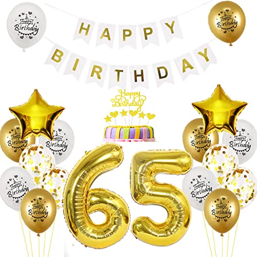 Luftballon 65. Geburtstag Deko Gold Weiß für Mann und Frau - Folienballon, Tortendeko, Happy Birthday Dekoration Luftballon 65. Geburtstag Deko Gold Weiß für Mann und Frau - Folienballon, Tortendeko, Happy Birthday Dekoration von Yishamei