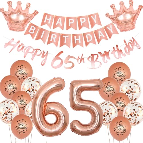 Deko 65. Geburtstag Frauen, Rosegold Tortendeko 65 Geburtstag Frau Luftballons 65 Geburtstag Frau Party Ballons mit Zahl 65 Ballon 65. Geburtstag Frauen Geburtstagsdeko 65 Jahre Frauen Ballon von Yishamei