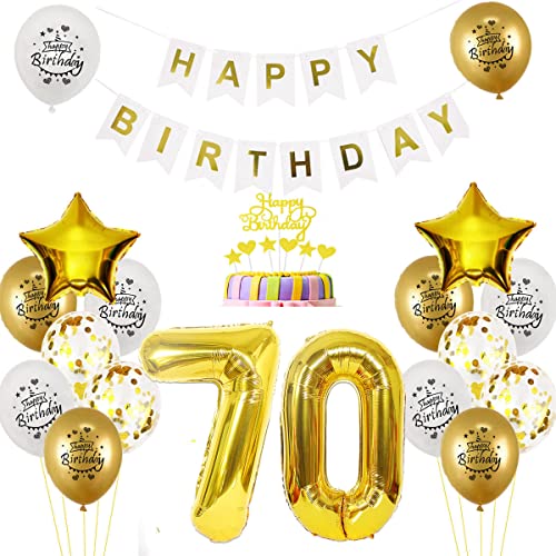 Luftballon 70. Geburtstag deko mann Gold Weiß Geburtstagsdeko 70 Jahre Geburtstag dekoration Weiß Gold Folien Ballon 70 Geburtstag frau junge deko Tortendeko 70th Happy Birthday deko von Yishamei