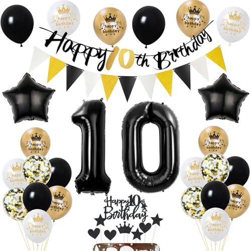 Luftballons 10 Geburtstag Deko Junge Mädchen, Banner 10 Geburtstag Girlande Deko 10. Geburtstag Mädchen Tortendeko 10. Geburtstag Junge Schwarz Gold Geburtstagsdeko 10 jahre Junge Mädchen Ballons Luftballons 10 Geburtstag Deko Junge Mädchen, Banner 10 Geburtstag Girlande Deko 10. Geburtstag Mädchen Tortendeko 10. Geburtstag Junge Schwarz Gold Geburtstagsdeko 10 jahre Junge Mädchen Ballons von Yishamei