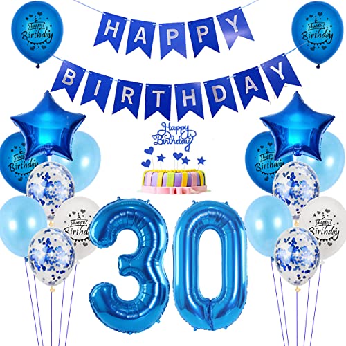 Luftballons 30. Geburtstag deko Mann blau,Folienballon 30 jahre Geburtstag dekoration Männer blau set,happy Birthday 30th Geburtstagsdeko 30 jahre Mann deko Ballon 30 Geburtstag Mann deko von Yishamei