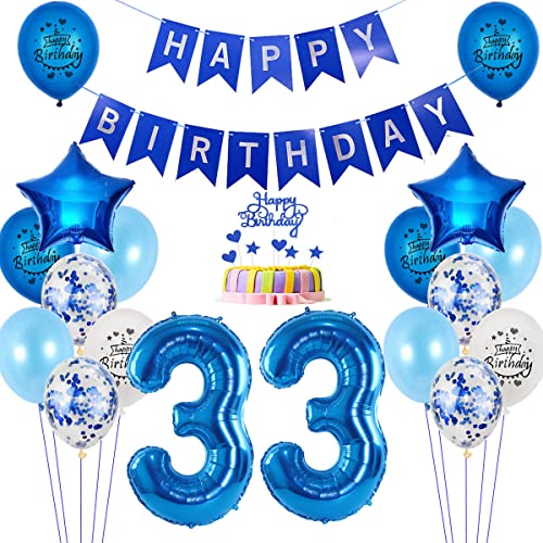 Luftballons 33. Geburtstag deko Mann blau,Folienballon 33 jahre Geburtstag dekoration Männer blau set,happy Birthday 33th Geburtstagsdeko 33 jahre Mann deko Ballon 33 Geburtstag Mann deko von Yishamei