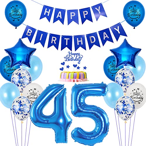 Luftballons 45. Geburtstag deko Mann blau,Folienballon 45 jahre Geburtstag dekoration Männer blau set,happy Birthday 45th Geburtstagsdeko 45 jahre Mann deko Ballon 45 Geburtstag Mann deko von Yishamei